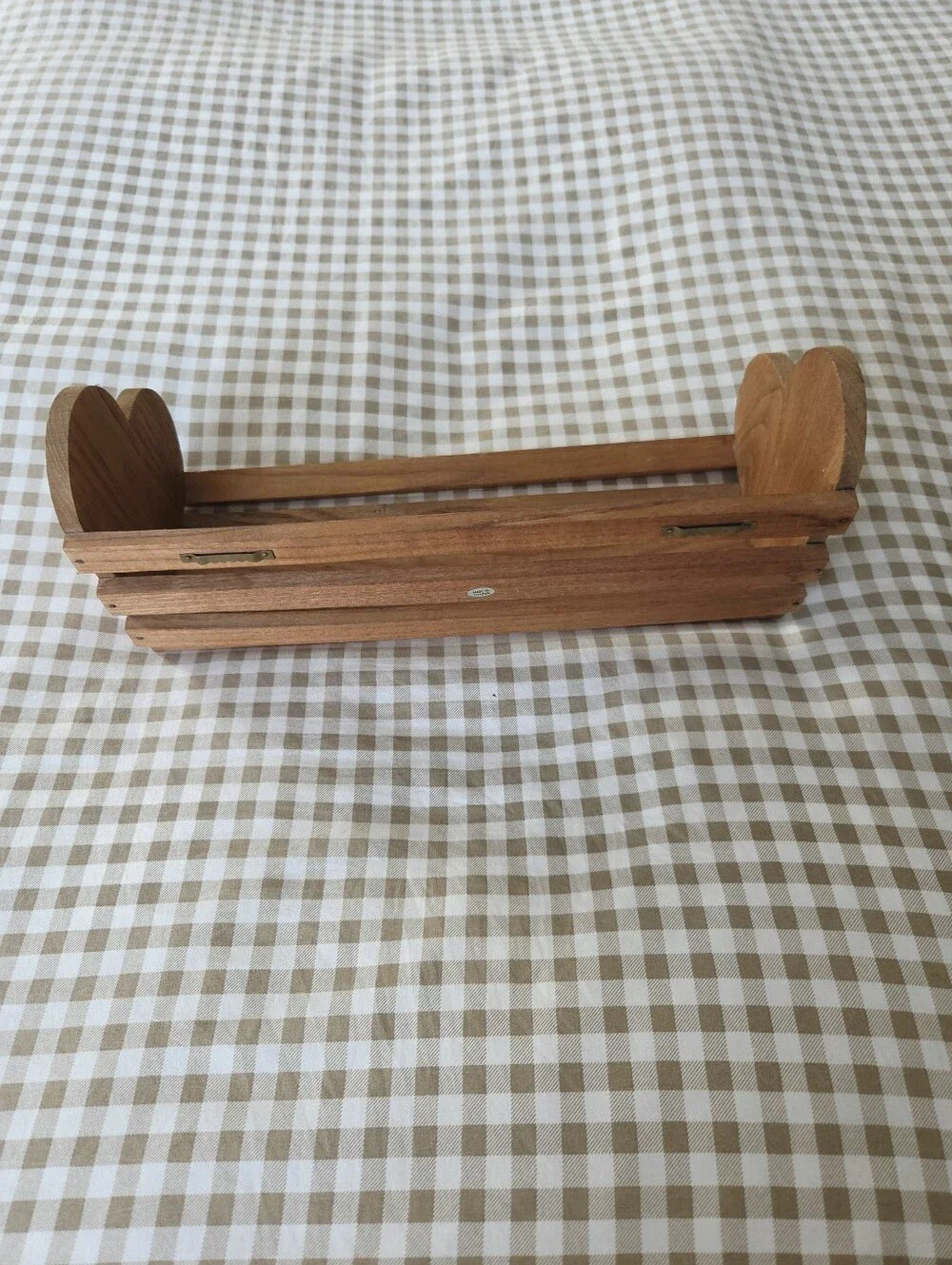 Vintage Handmade Slatted Wooden Shelf With Heart Sides